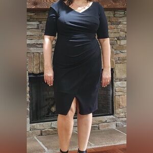 Tadashi Shoji Black Ruched Crepe Cocktail Dress